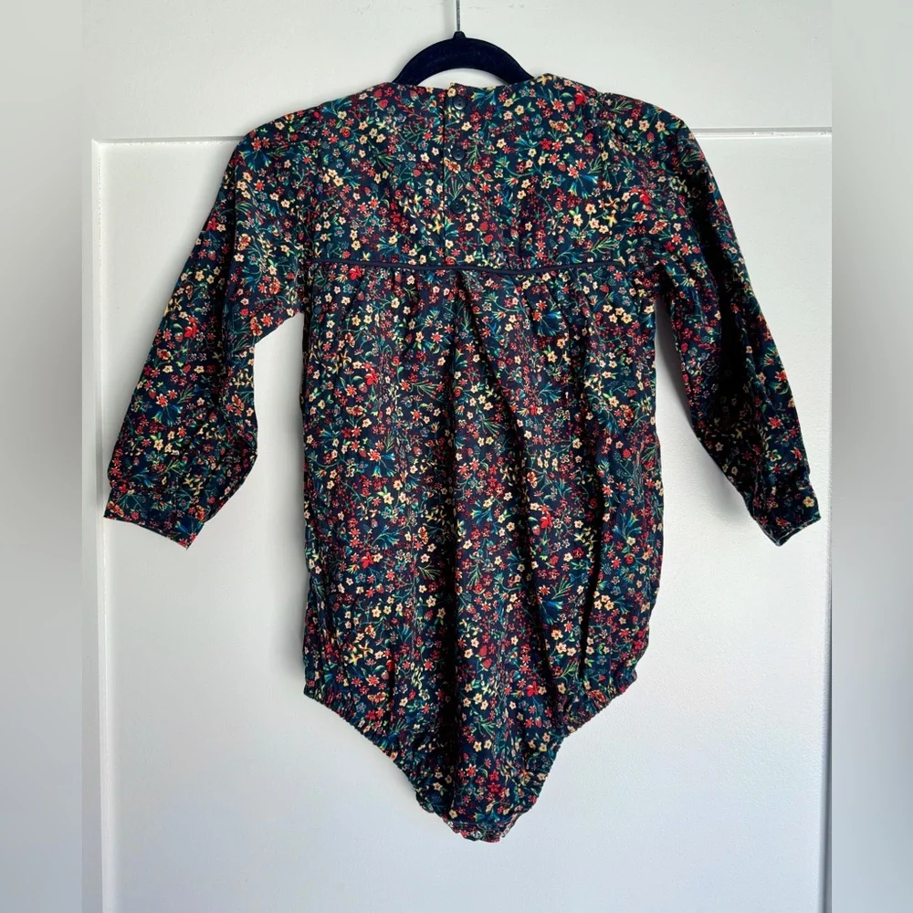 NWT Analogie by Lil Legs Luxe Navy Floral Corduroy Romper Sz 2-3 Holiday Outfit